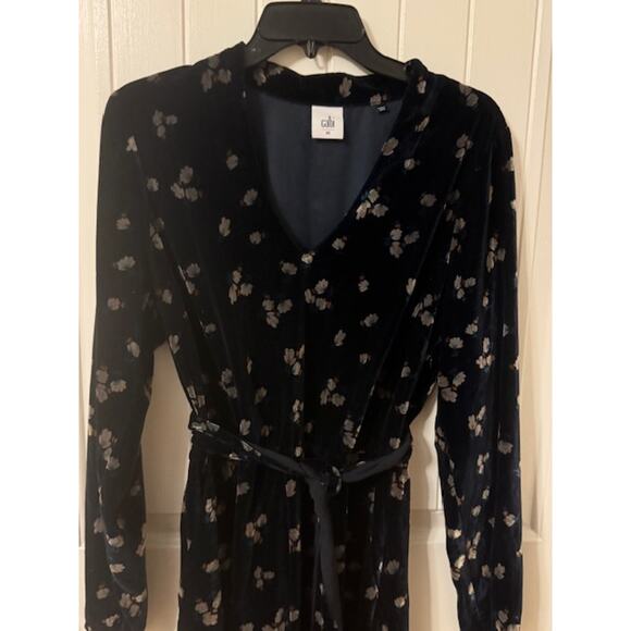 CAbi Decked Out Floral V-Neck Blue Velvet Dress M - Picture 2 of 5